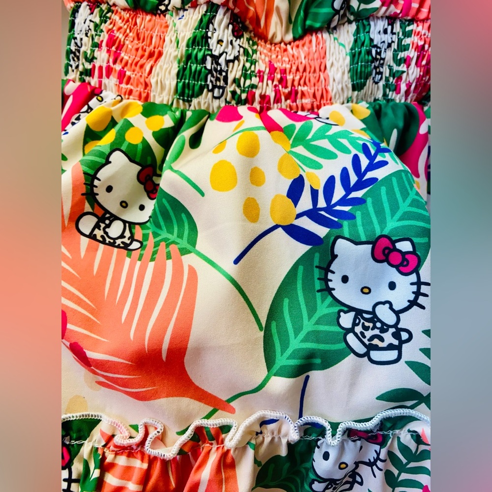 Hello Kitty and Friends Girls Off Shoulder Tropical Print Dress 9Y SHEIN X - Picture 13 of 16